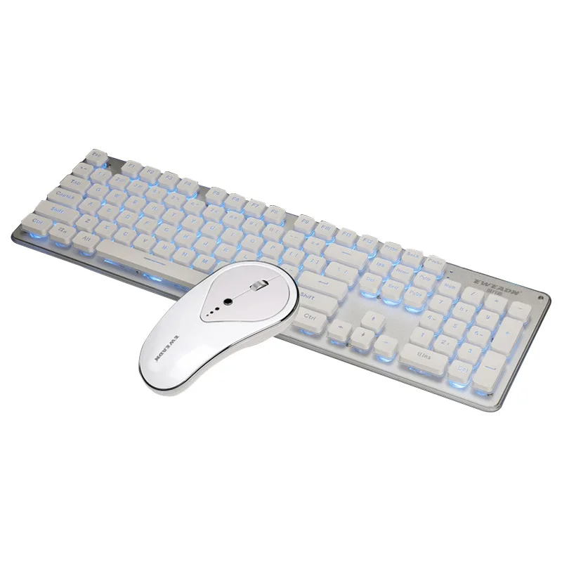 Teclado e mouse conjunto mudo luz e escritório fino teclado sem fio simples luminoso mouse