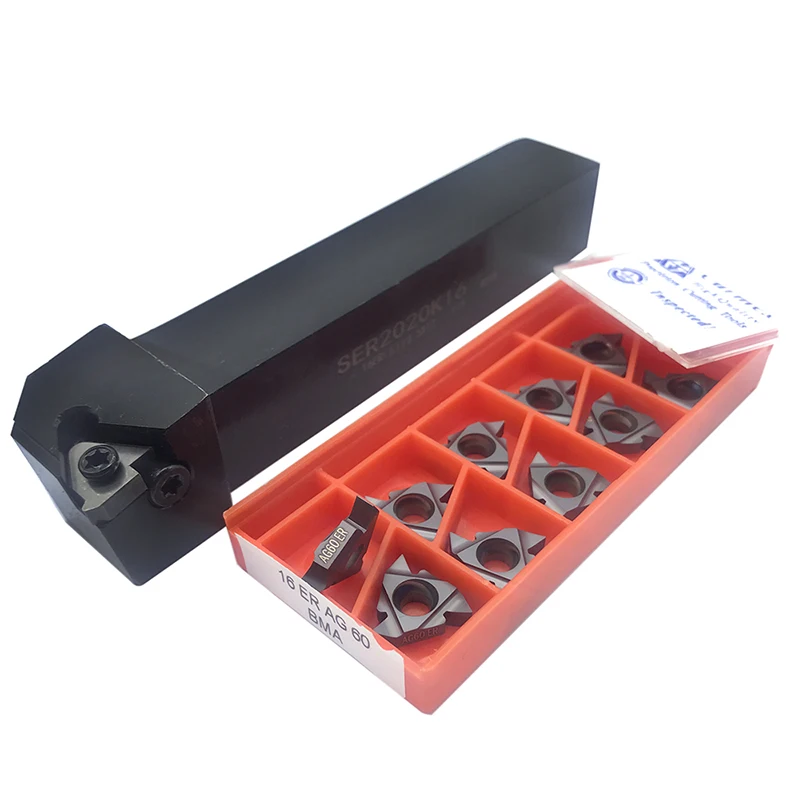 10pcs 16ER AG60 Carbide Inserts Thread Blade + 1pc SER2020K16 CNC Lathe Turning Tool Holder Thread Turning Tools With T15 Wrench