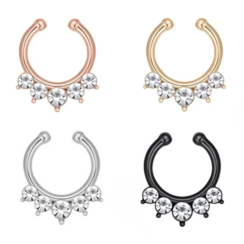 1/2Piece Stainless Steel Fake Nose Piercing Septum Jewelry Crystal Zircon Fake Septum Piercing Ring Nose Rings for Women