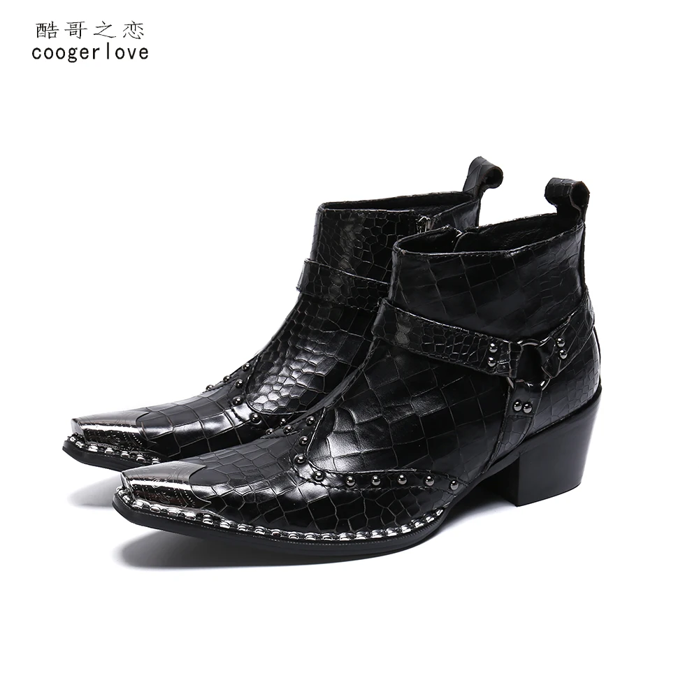 Spring and Autumn Men\'s High heel Leather boots British Style Men\'s marriage High top Pointed shoes Fashion brand Boots