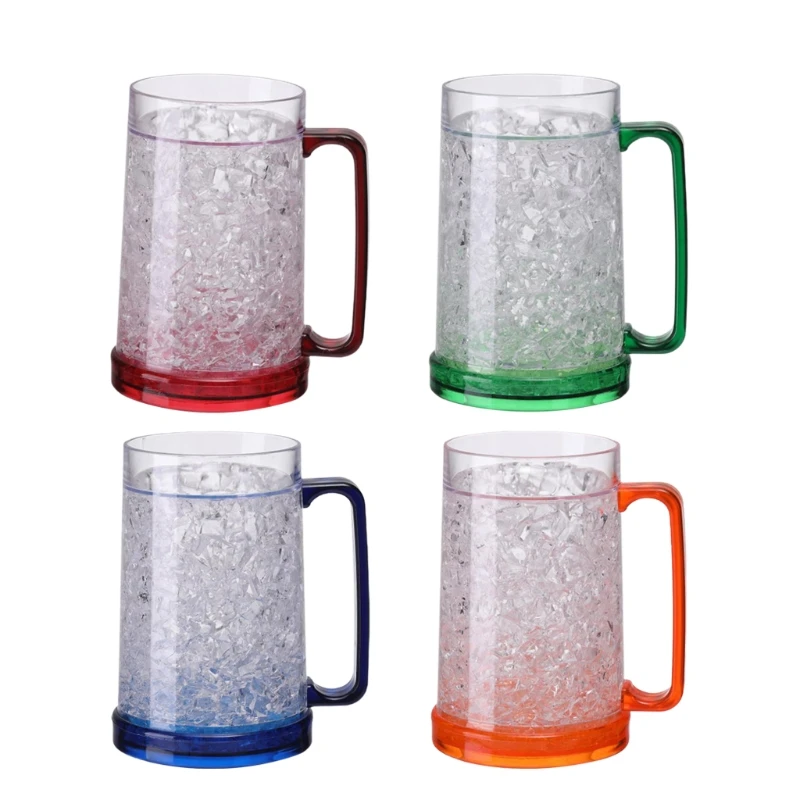 Freezer Ice Beer Mug Double Wall Gel Frosty Beer Cup Drinking Glasses Clear Cooling Wine Cup