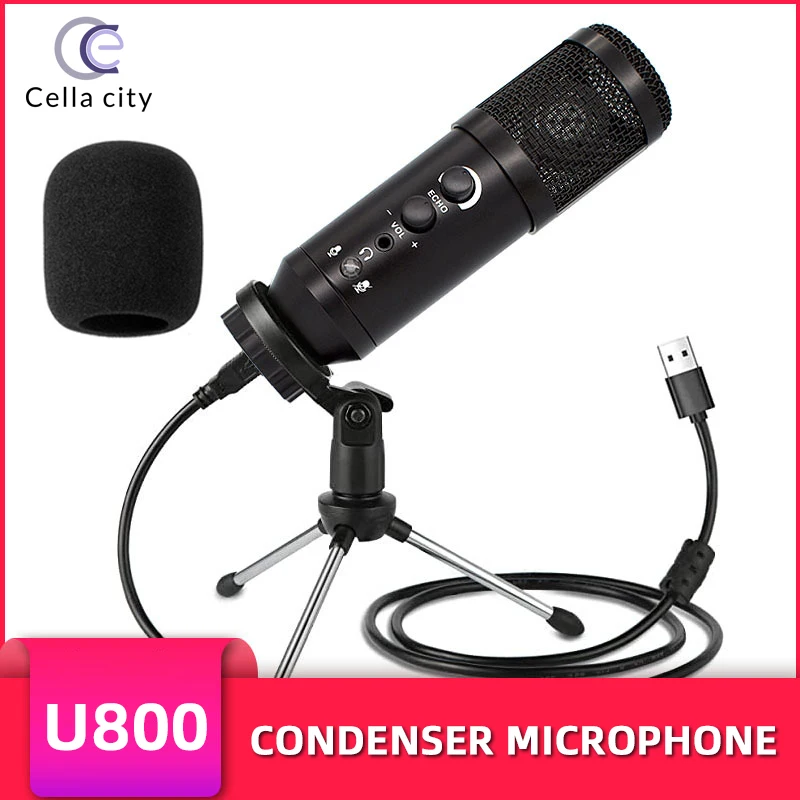 CELLA CITY – Microphone à condensateur USB, pour ordinateur portable, enregistrement en Studio, karaoké, TIKTOK, concours de jeu, Chat en direct