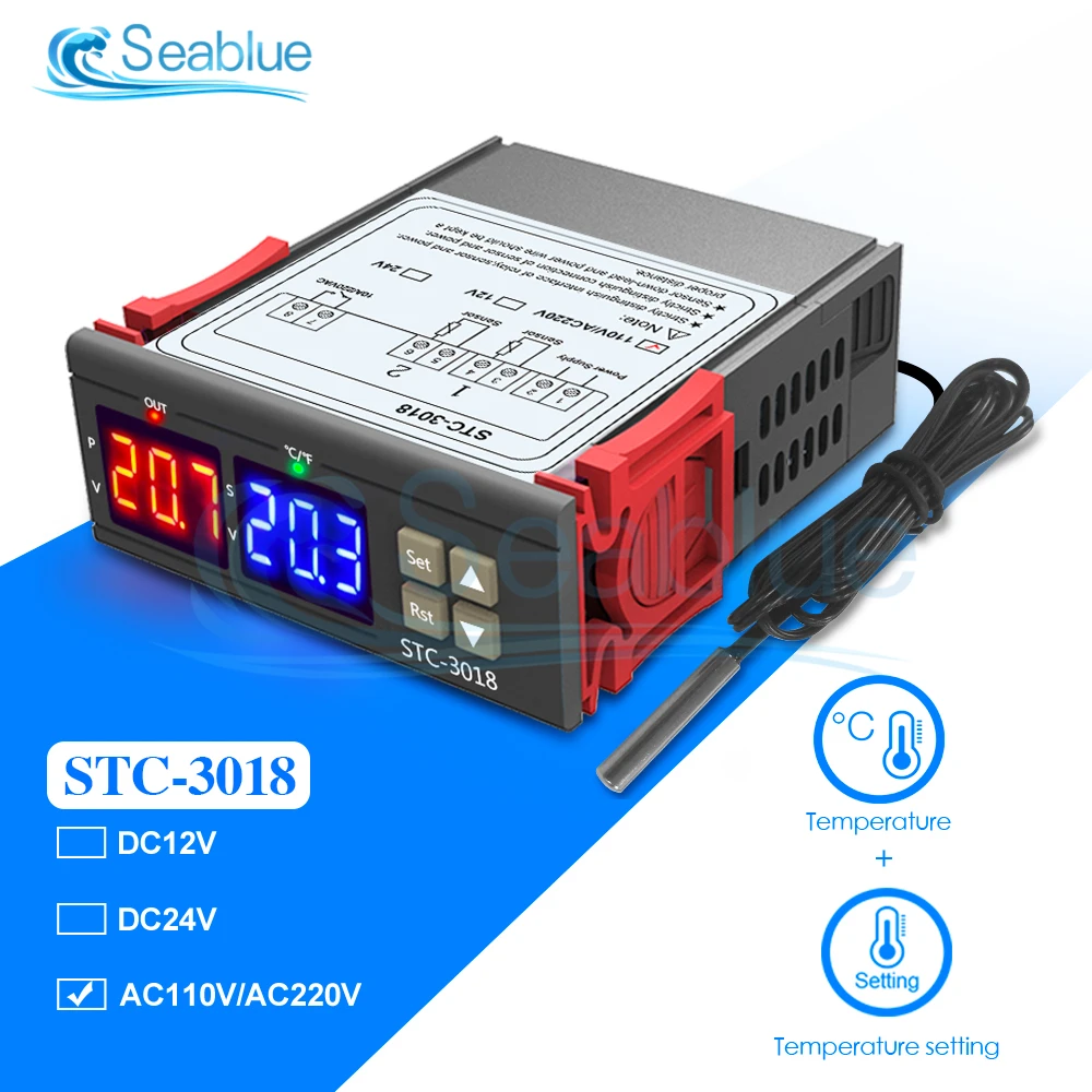 Controlador de temperatura Digital LED, termostato, termorregulador, incubadora, STC-1000, STC-3000, STC-3008, 12V, 24V, 110V, 220V