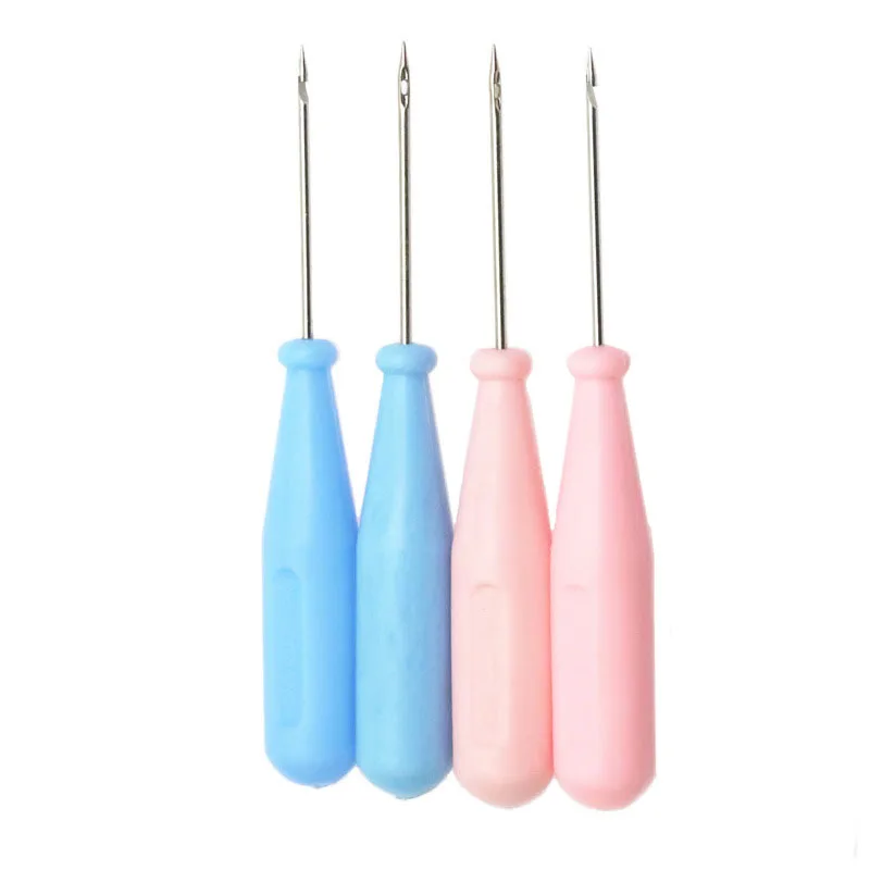 2PCS Sewing Awl Shoes Bags Hole Hook DIY Handmade Leather Hole Puncher Plastic Handle Cone Needle Shoe Repair Needles