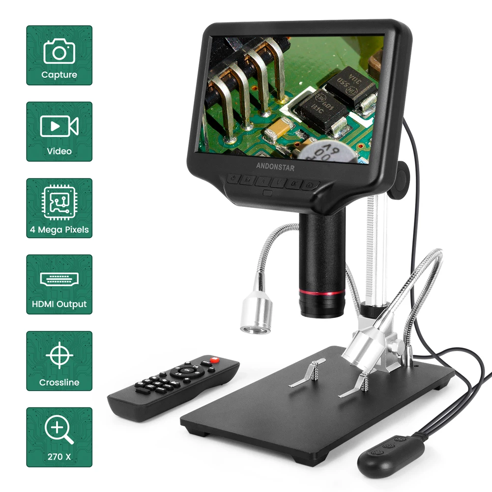 

HDMI Microscope 270X with 4MP UHD and 7 inch Adjustable LCD Screen USB Video Handheld Endoscope for Phone Repairing SMT