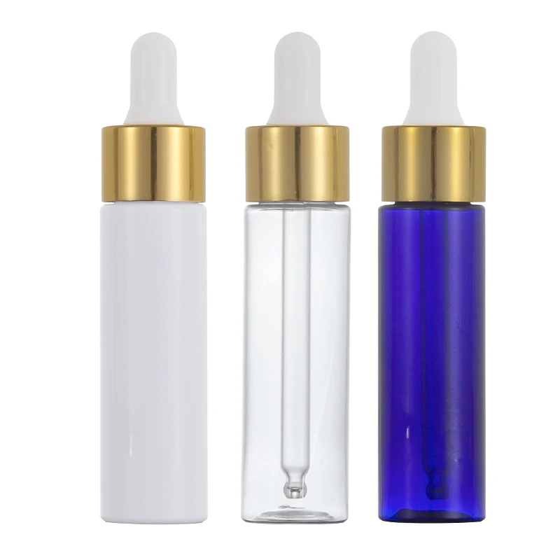 50pcs Plastic Essential Oil Dropper Bottle Empty Blue/Clear 30ml Cosmetic Packaging Refillable Essence Emulsion Packing Bottles