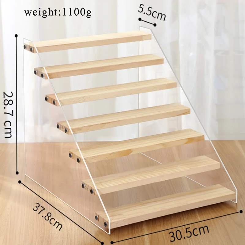 

New Arrival Acrylic Trapezoidal Hand-run Display Stand Blind Box Display Storage Rack Wooden Toy Rack Cartoon Toy Storage Stand