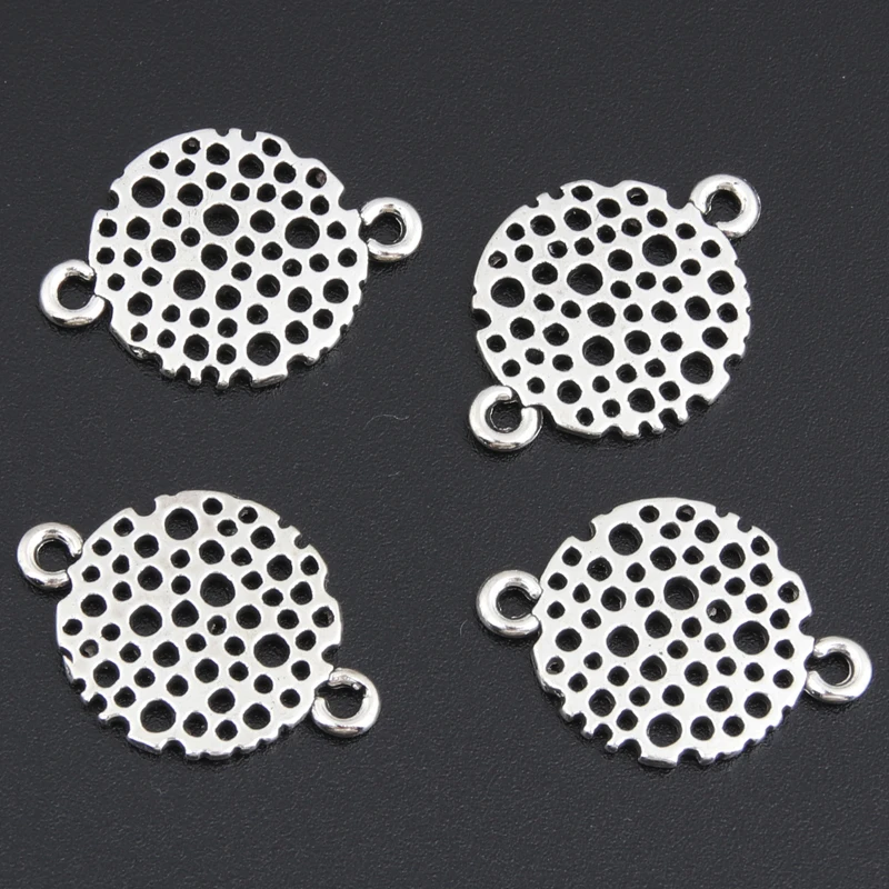 50pcs Silver Color 21x15mm Hollow Round Charms Circle Connector Pendant For DIY Handmade Metal Jewelry Making Accessorie