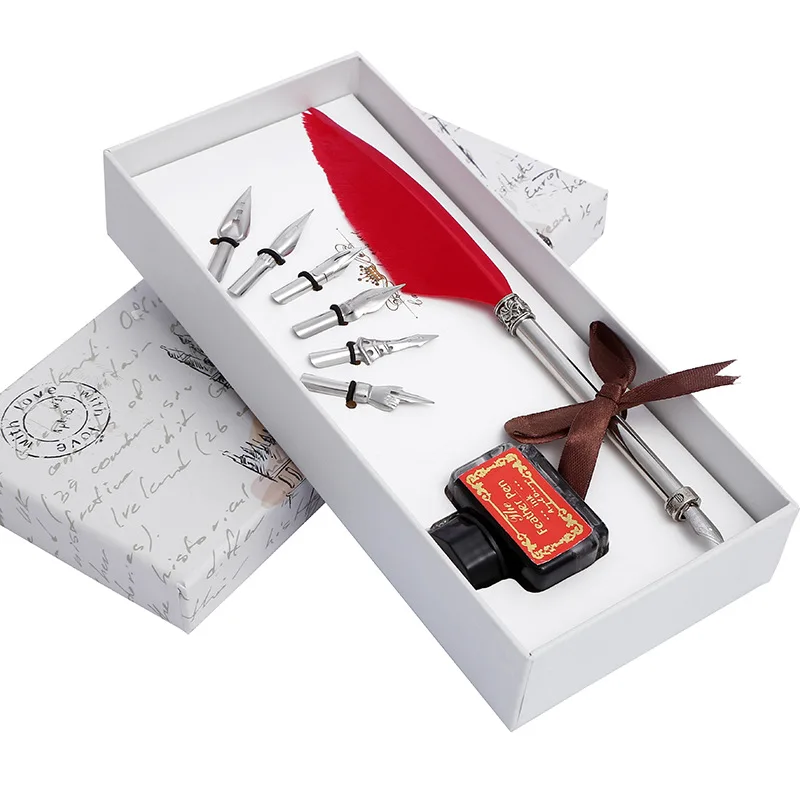 

European Style Retro Quill Set Business Gift Goose Feather Pen Ink Pen Holster Fountain Pen Stationery