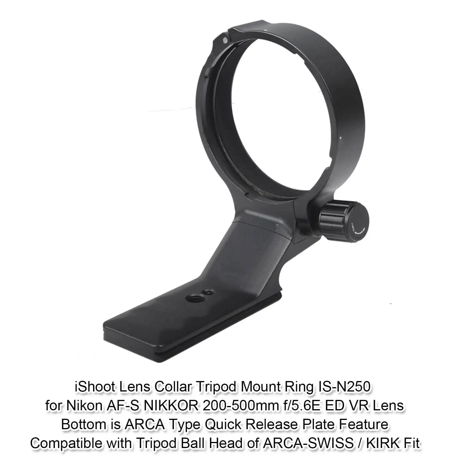 IShoot Objektiv Kragen Ersatz Basis Fuß Stehen Adapter für Nikon AF-S 200-500mm F 5,6 E ED VR stativ Montieren Ring w Arca Swiss Platte – Detail 2