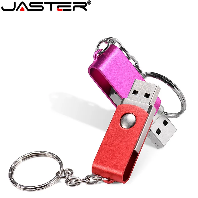 

JASTER Rotating Metal Silver USB Flash Drive 8GB 16GB 32GB 64GB Real Capacity Flash Disk 2.0 Custom LOGO Wholesale Gift Keychain