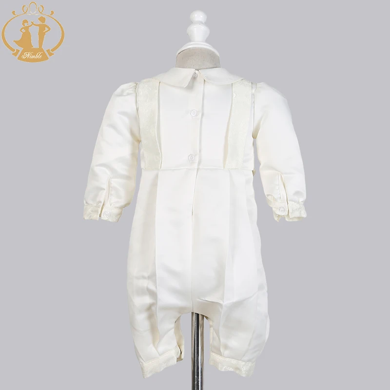 Newborn Baby Boy Baptism Outfits Clothes Cotton Broadcloth Single Breasted Solid Full Sleeve Set Bow Lace Christening Gown