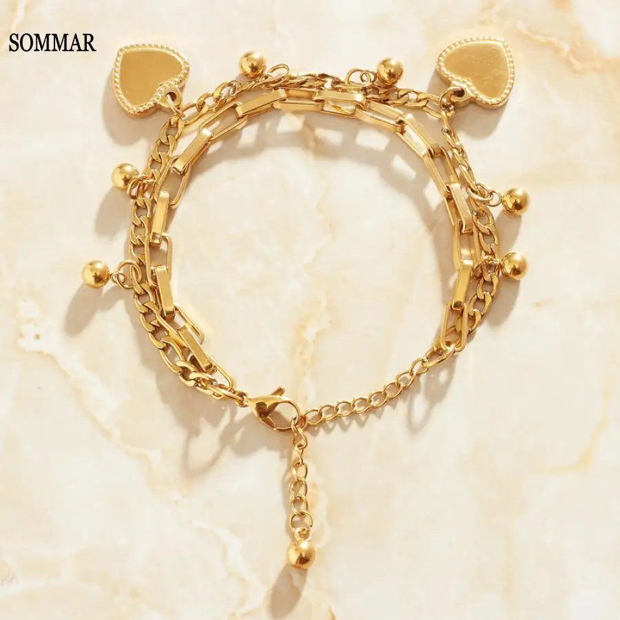 SOMMAR Hot Sale 18KGP Gold plated Goddess charm bracelet Cross, heart shape, multi-layer bracelet erkek bileklik diy