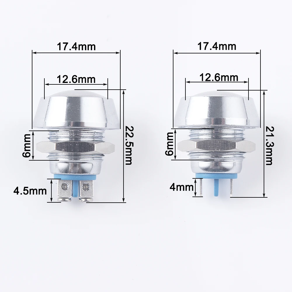 12mm metal push button waterproof nickel plated brass domed push button switch 1NO momentary reset screw terminal Pin terminal