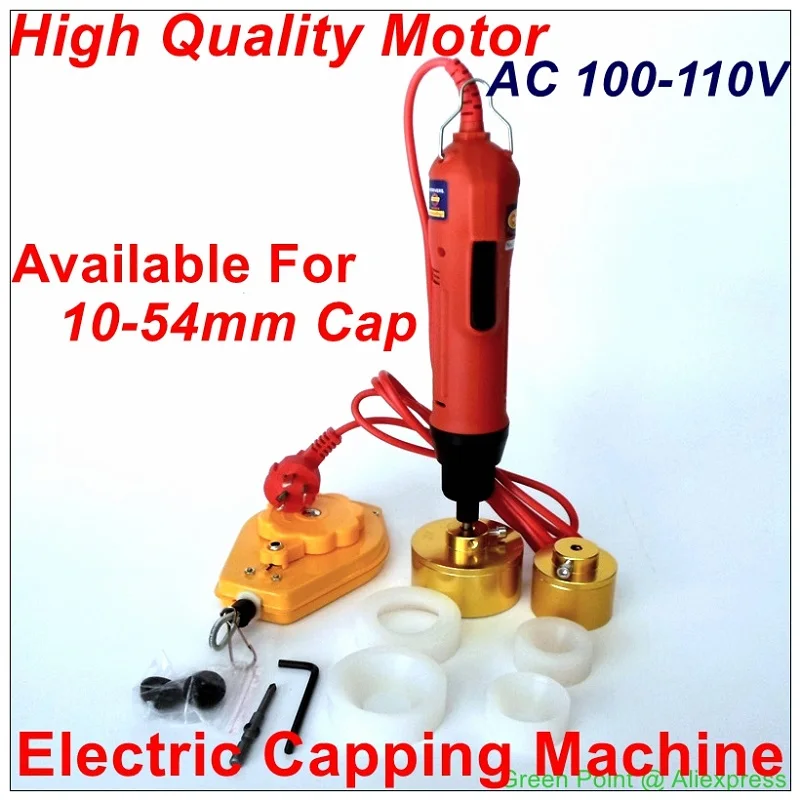 

Handheld Electric Capping Machine Tool Plastic Bottle Capper 110V With 6 Rubber Inserts & Universal Plug Adapter For 10-54mm Cap