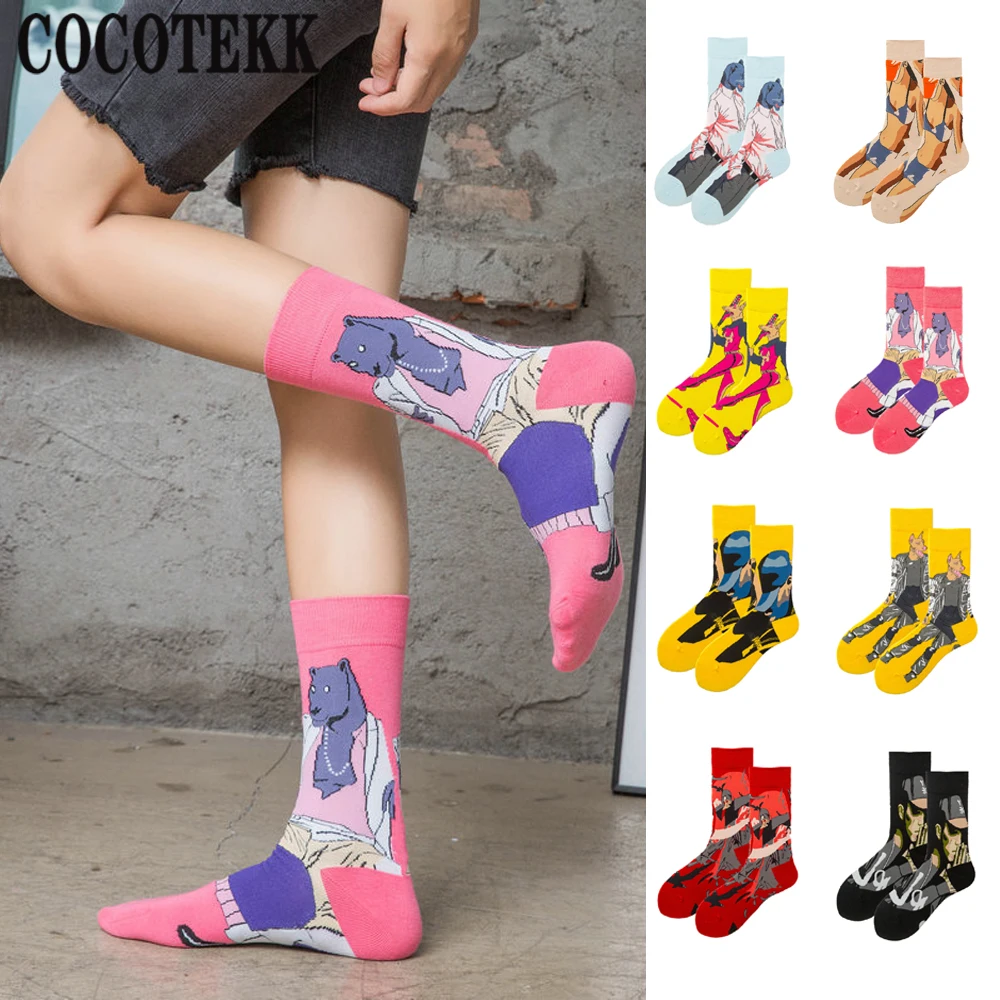 

Women Socks Personality Creative Cartoon Anime Character Happy Socks Men Couple Street Trend Harajuku Hip Hop Skateboard Socks