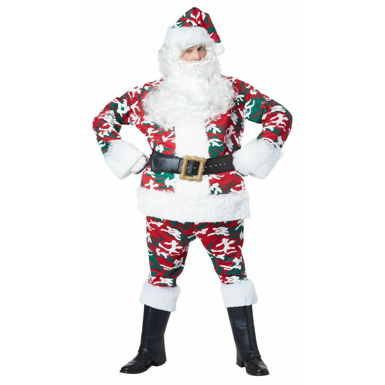 Christmas cosplay costume set, fleece suit and fake beard show cute fashion