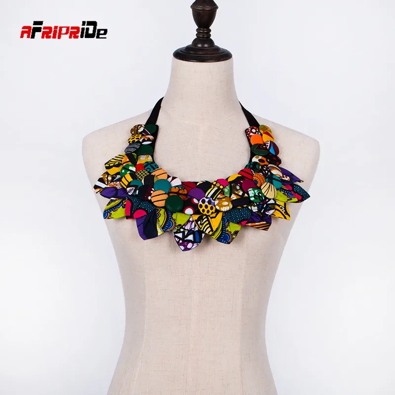 Ankara Button Bib Button Earrings Statement neckpiece Tribal Necklace Handmade Flower Shape African Jewelry WYA024