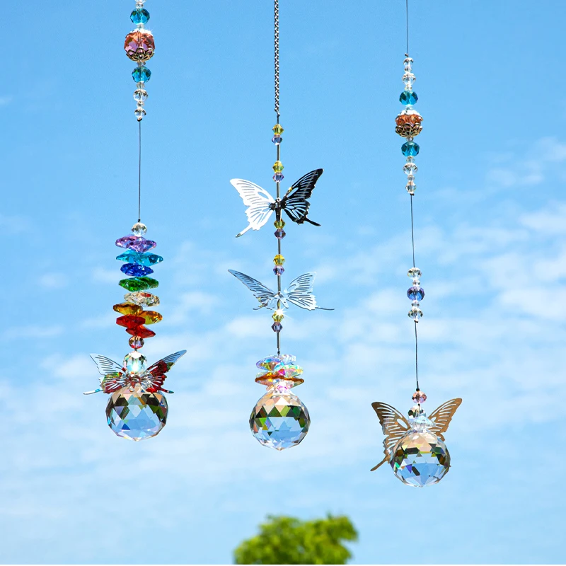 

H&D 3pcs Crystal Ball Prism Suncatcher Window Hanging Sun Catcher Ornament Rainbow Maker Butterfly Decor Pendant for Home Garden