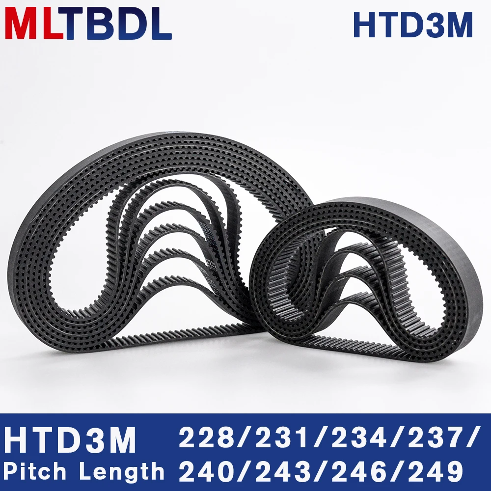 Pasek rozrządu HTD 3M 228/231/234/237/240/243/246/249mm 6/9/10/15mm szerokość pasek zębatego gumowego pętla zamknięta pasek synchroniczny podziałka 3mm