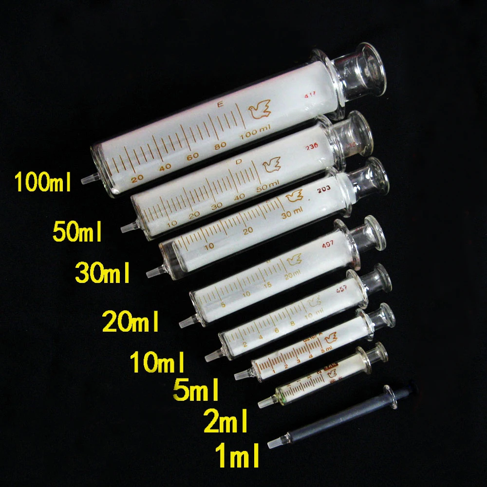 1mL-120mL Lab Disposable Glass injection Syringe Liquid Injector Transfer Pipette Sampler