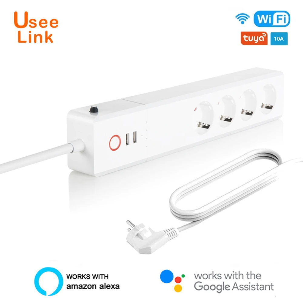 UseeLink Wifi Eu Smart Power Strip 4 AC and 2 USB Surge Protect Smart Home App Control Work with Alexa,Google Home Power By Tuya