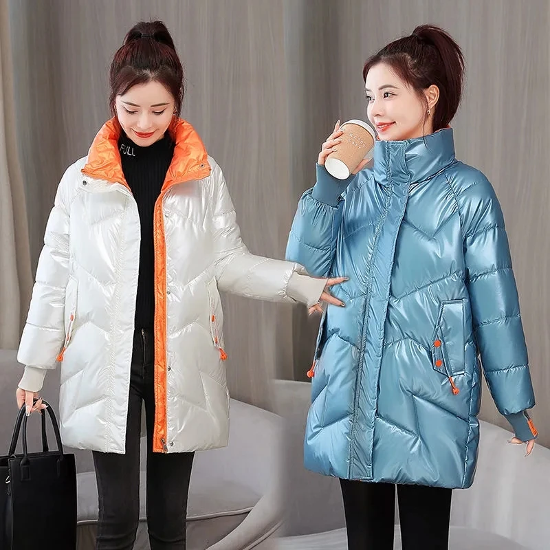 

Pop Winter Warm Thicken Jacket Glossy stand-callor Coat Women Parka Jacket Nice Woman Clothing Casual Parkas Winter Coat