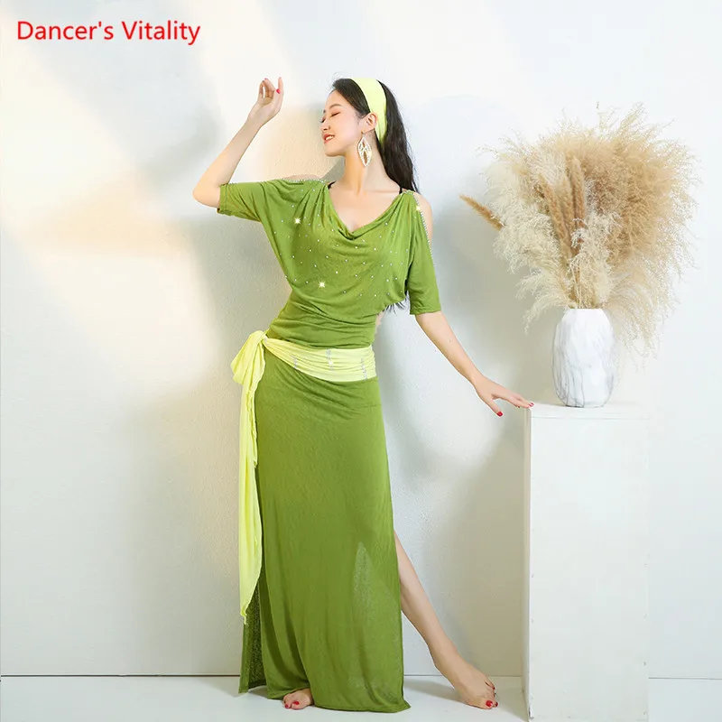 Girls Egypt Baladi Shabby Robe Women Belly Dance Oriental Dancing Practice Suit  Loose Dress 4pcs