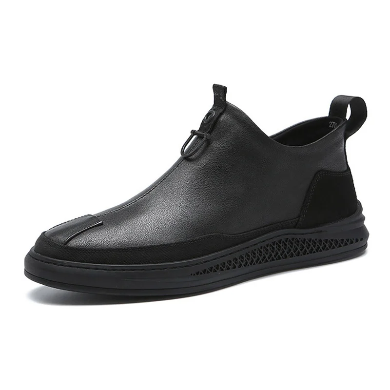 New Men's Autumn and Winter Cowhide Boots British Style Casual Cowhide Shoes Versatile Black Autumn and Winter 2021