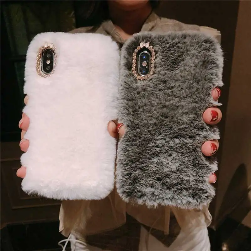 Luxury Fluffy Furry Plush Fur Phone Case for iPhone 13 12 11 Pro Max XR XS Max X 6 6s 7 8 Plus Silicone Covers for Women gift