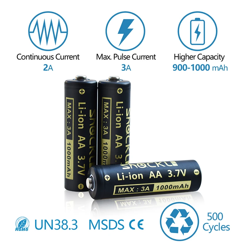 Shockli-pilas recargables de iones de litio, pilas AA de litio para linterna Led, faros, juguetes, 14500, 1000mAh, 3,7 V, 2-8 unidades