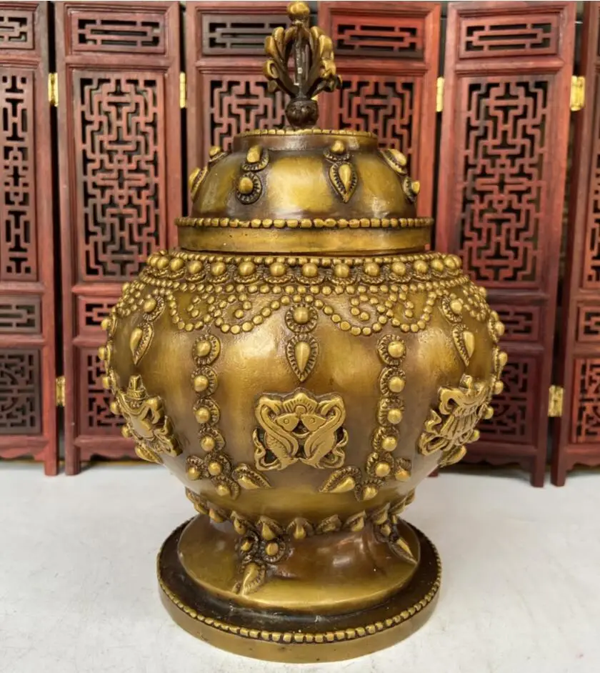 

China brass archaize Eight Treasure Jar crafts statue