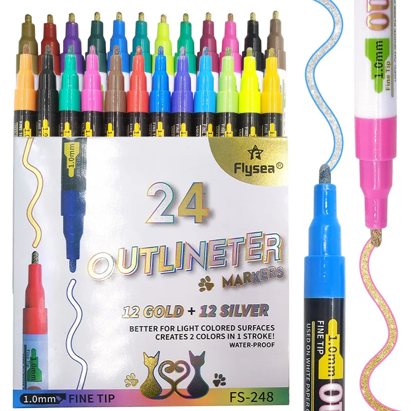 8/12/18/24 farbe doppel linie umriss highlighter student kunst zeichnung marker stift gruß karte poster, kunst zu machen schreibwaren