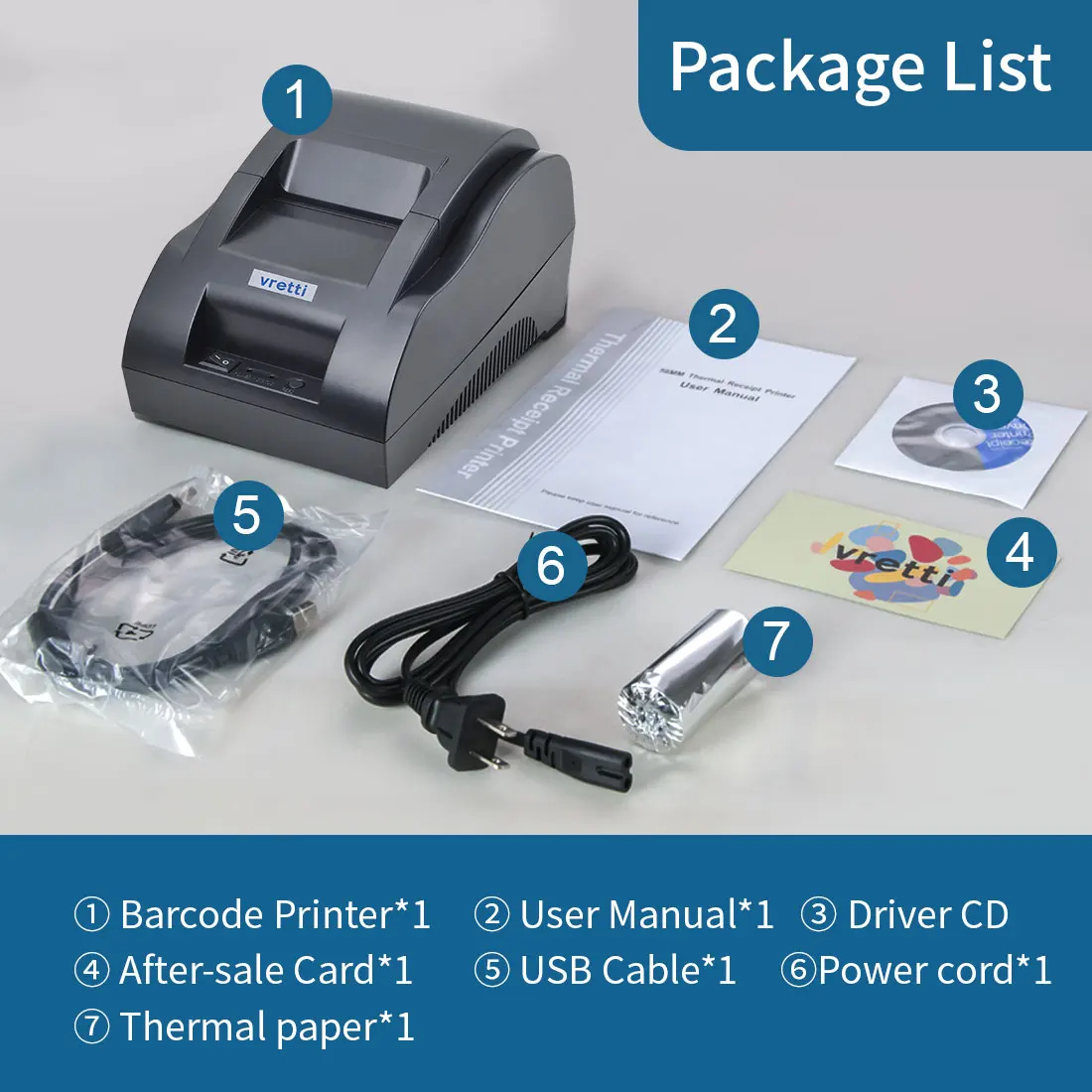 VRETTI 58IIZ Portabel Mini 58Mm Bluetooth Nirkabel Penerimaan Termal Tiket Printer Hitam Kecil USB Printer untuk Toko Supermaket