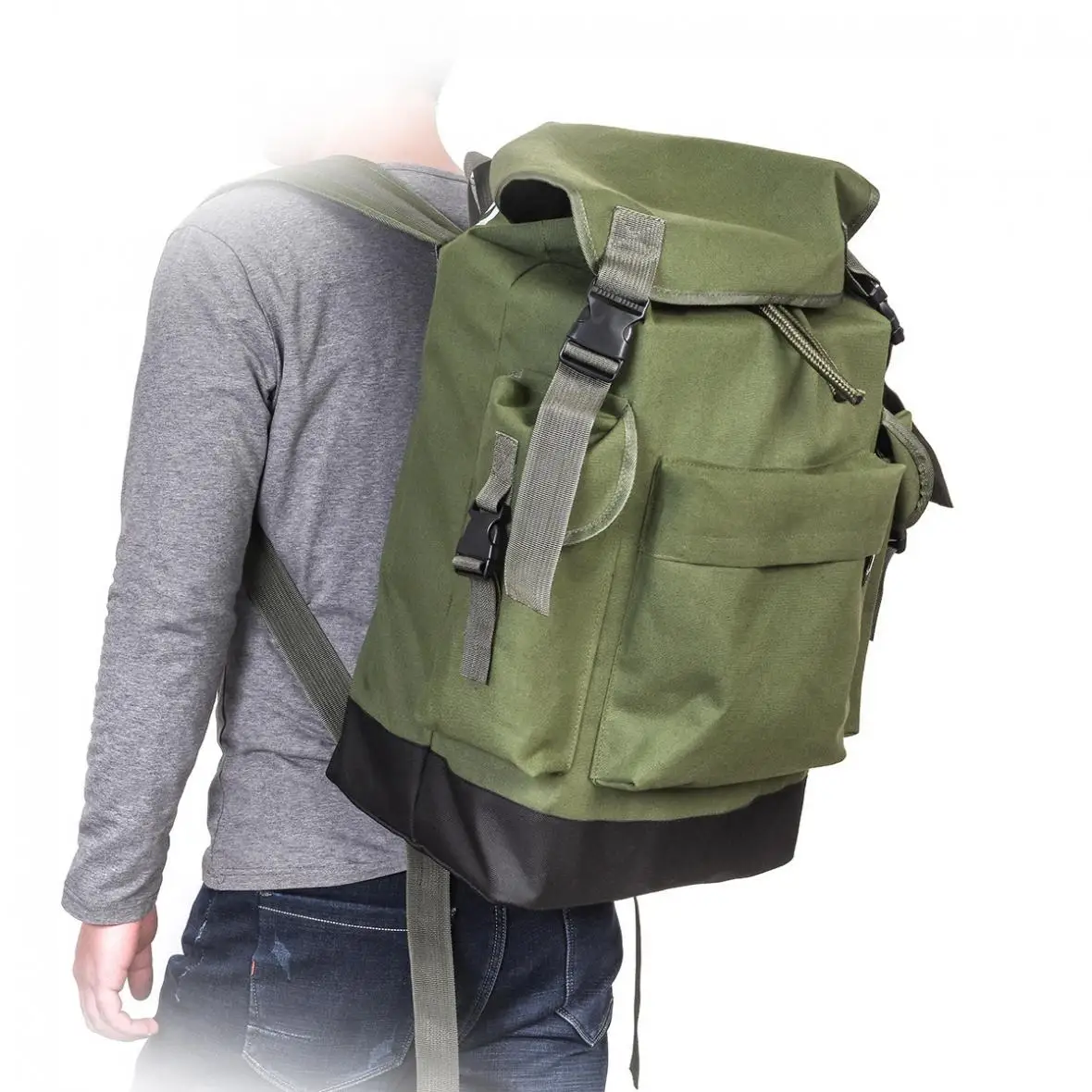 70L Large Capacity Multifunctional Army Green Canvas Carp Fishing Bag Fishing Tackle Backpack Serviceable Wear-resistant to Use