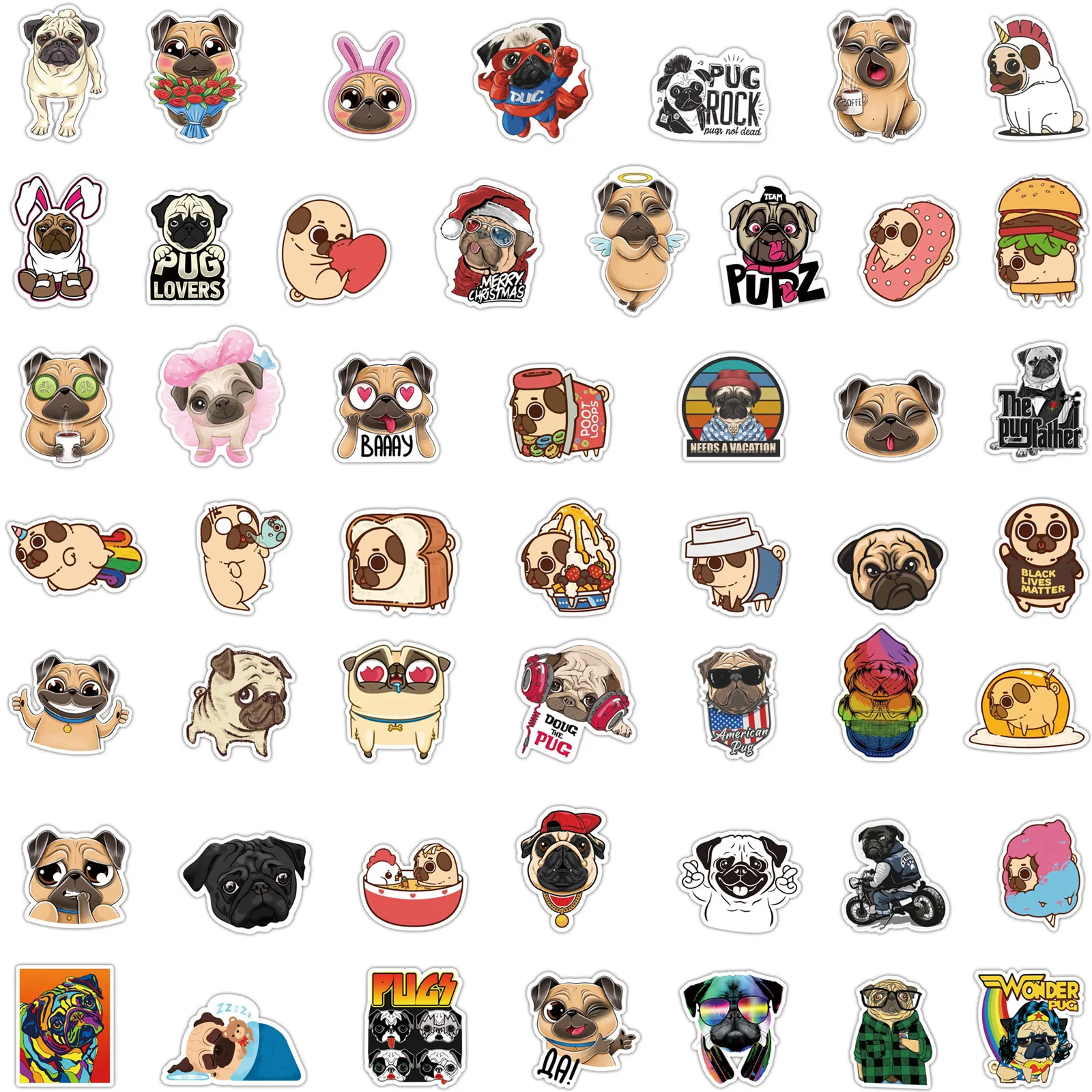 10/30/50 pçs novos desenhos animados cão shapi pug graffiti etiqueta à prova dwaterproof água mala caderno papelaria caixa capacete geladeira atacado