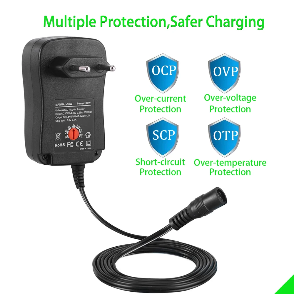 Caricabatterie adattatore universale 30W 3V 4.5V 5V 6V 7.5V 9V 12V 2a 2,5 a adattatore ca/cc adattatore di alimentazione regolabile