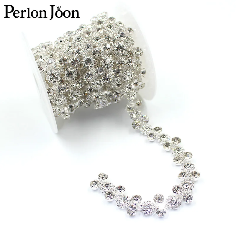 2 to 1 array crystal rhinestones trim Ribbon metal chain for dress, bag, shoes accessories ML018