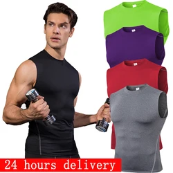 Men's Fitness Sleeveless Round Neck Vest, Quick-Dry Sports Vest, Breathable Stretch Tight T-Shirt, Surf Beach Swimsuit, 2024