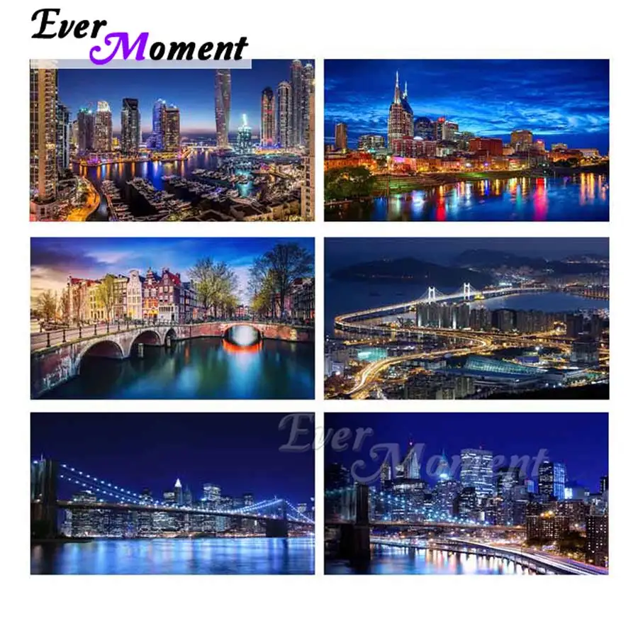 Ever Moment Diamond Painting Skyline Amsterdam New York Diamond Embroidery Full Square Resin Mosaic Home Decoration ASF2094