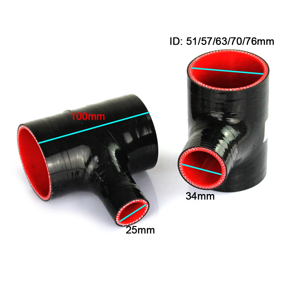 R-EP T Shape Silicone Tube 51 57 63mm for 25 34mm Turbo Blow off BOV T Piece Rubber Joiner 3-way Tube for Intercooler Turbo Kit