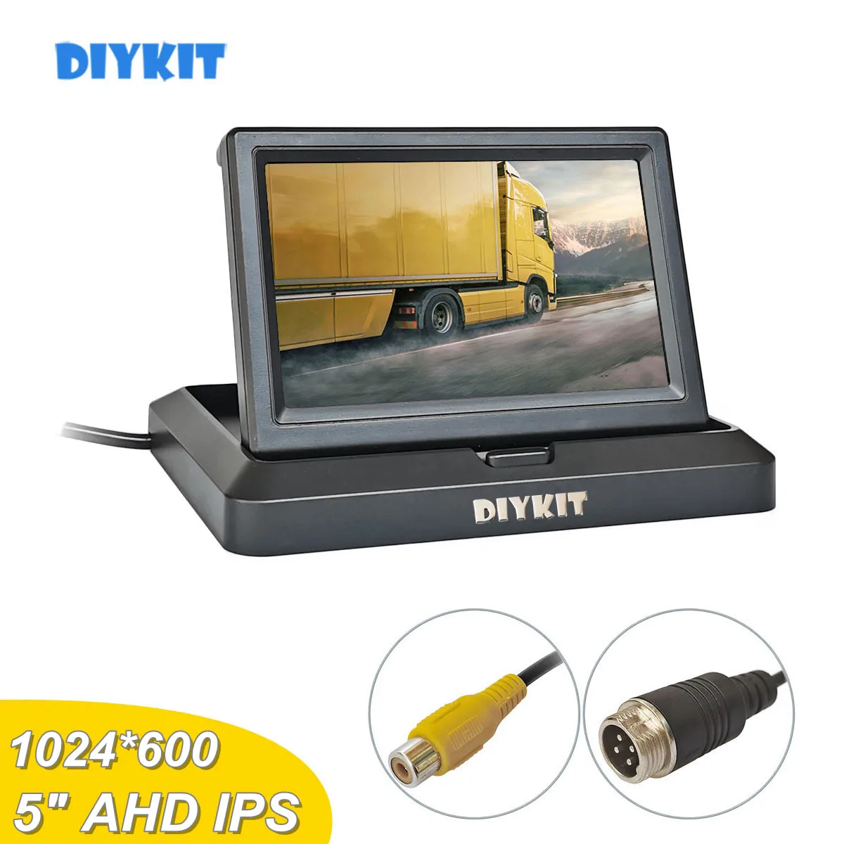 DIYKIT 5inch AHD IPS 1024x600 RCA/4Pin Foldabel Rear View Car Monitor Backup Monitor for AHD Camera CVBS Car Camera