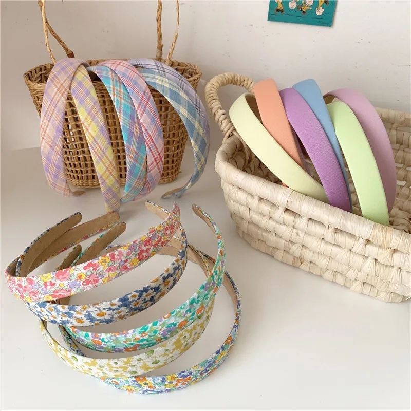 3pcs/set Sweet Candy Color Plaid Flower Headbands Set Daily Girls Floral Hairbands Head Hoop Women Headwear Accessories