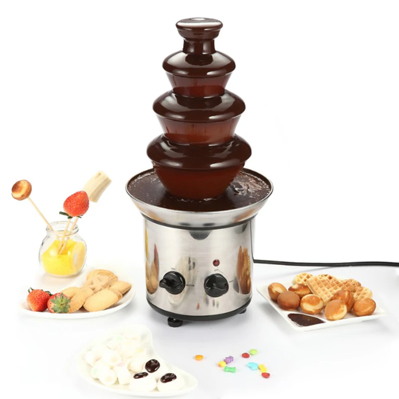 Chocolate Fountain Machine 4 Layers Creative Design Chocolate Melt with Heating Fondue Machine DIY Waterfall Hotpot