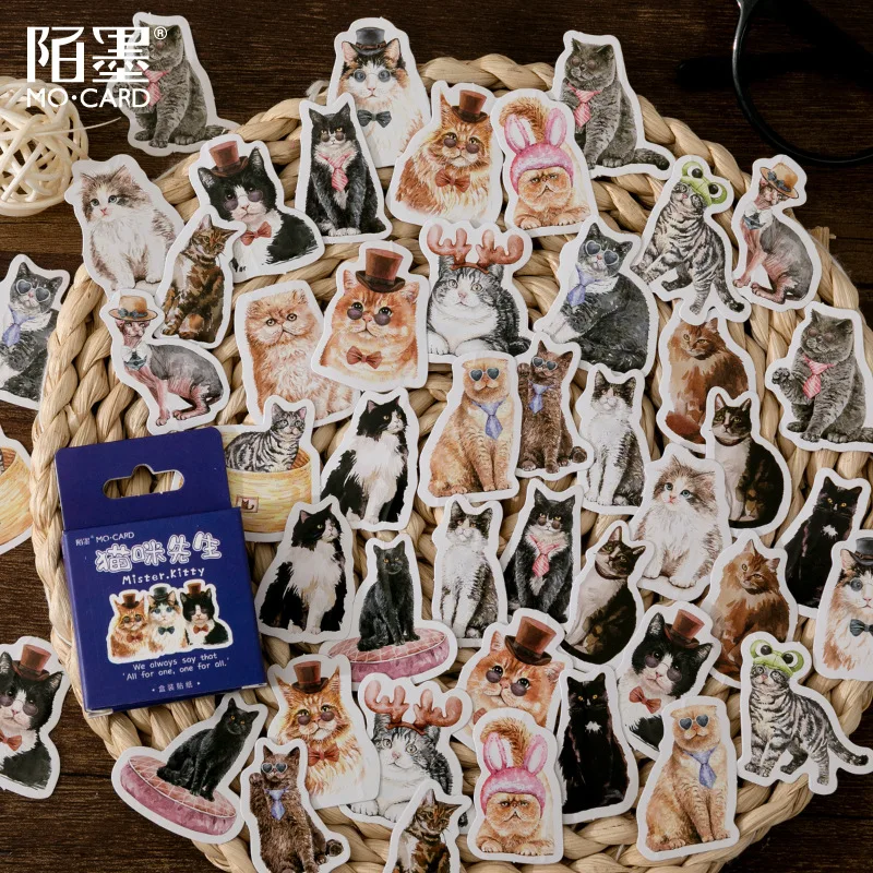 Mengtai 46pcs Cat collection Cute Boxed Kawaii Decoration Stickers Planner Scrapbooking Stationery Japanese Diary Stickers