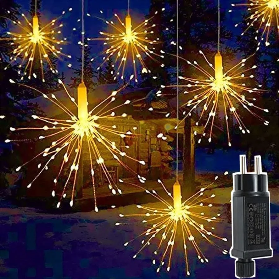 Nouveau 5/10 en 1 prise ue suspendus Starburst fée chaîne lumières en plein air fête feux d'artifice lampes noël scintillant jardin lumières guirlande