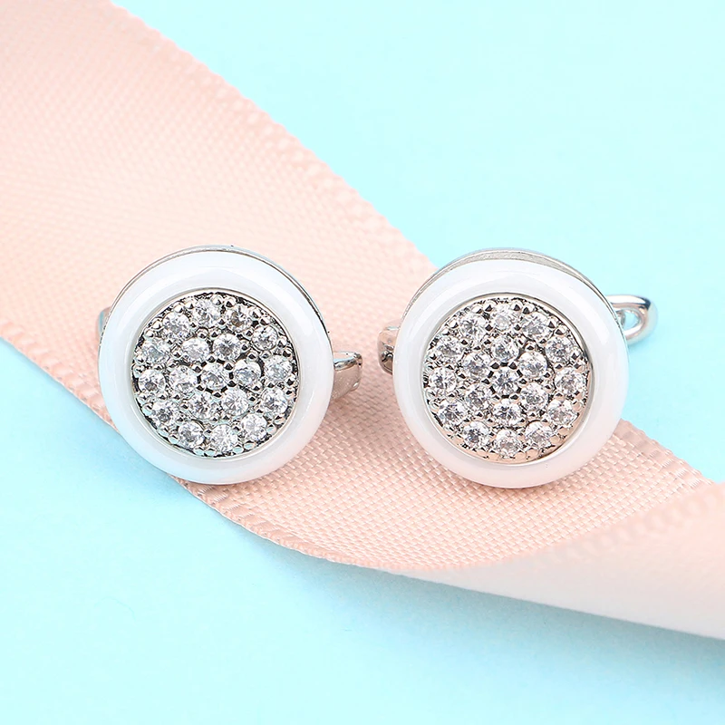 New Fashion Round Shape Ceramic Earrings Jewelry Pink White Black Never Fade Healthy Stainless Steel For Women Crystal Stud Ear