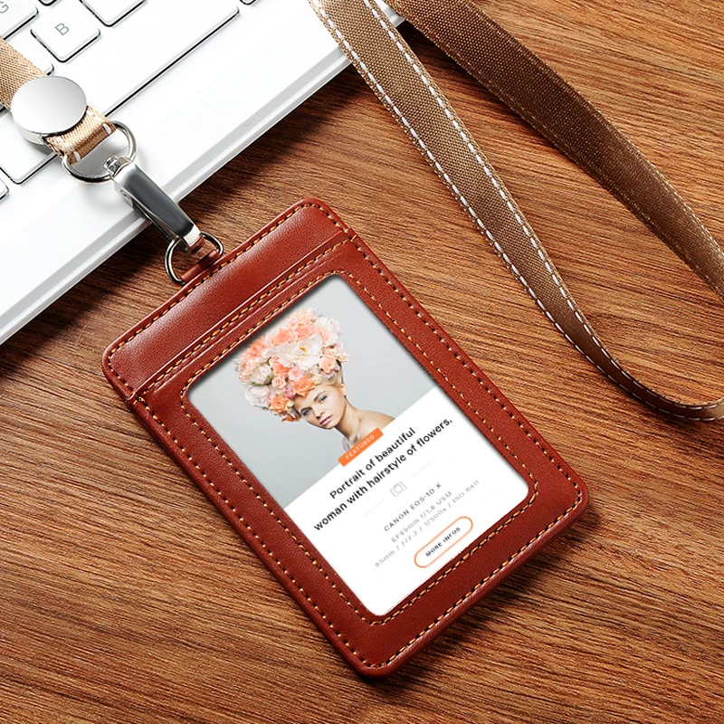 Super Quality Genuine Leather Business ID Card Holder Badge License With Lanyard Multi-Color Options (Standard Size)