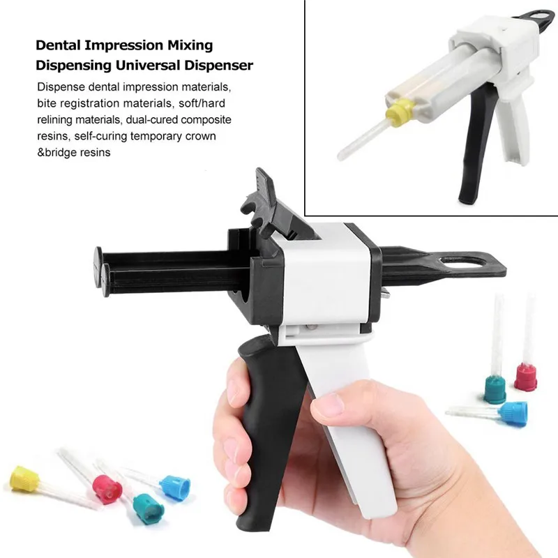 Dental Impression Mixing Tube Tips Universal Dispenser Gun 1:1 /1:2 Silicon Rubber Dispensing Gun 10:1 Dentist Material