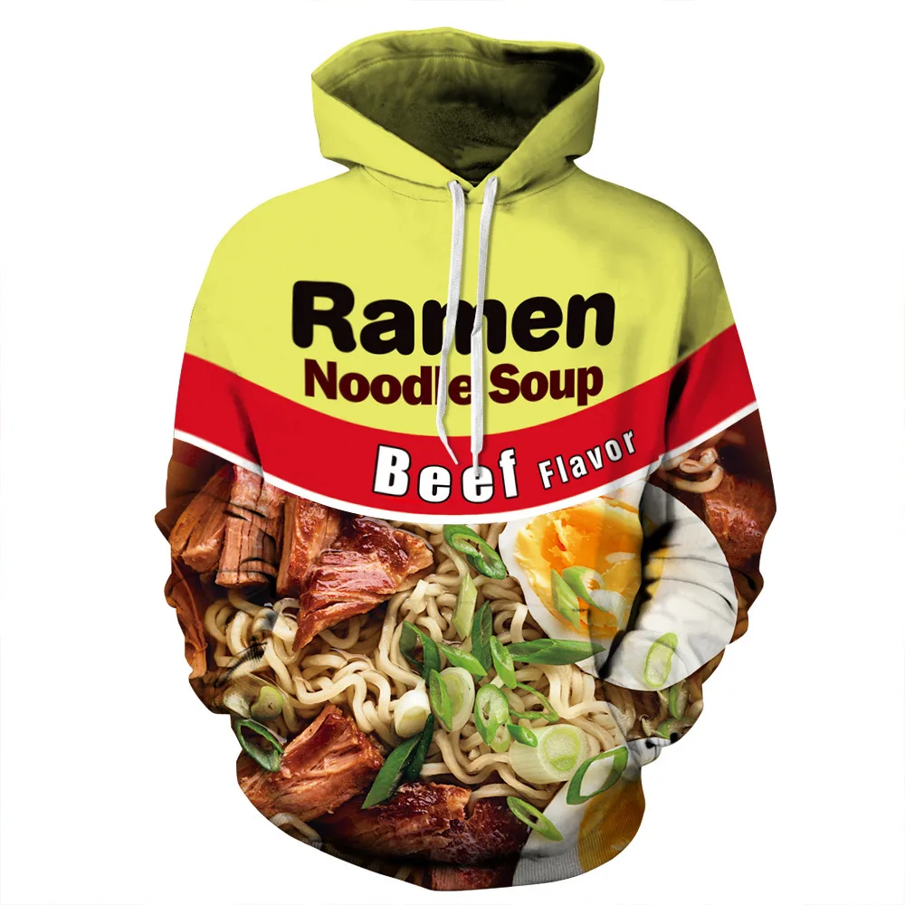 ตลกราเมนก๋วยเตี๋ยวซุปเนื้อไก่ 3D พิมพ์ Hoodie ผู้ชายผู้หญิงเสื้อขนาดใหญ่ชุดฤดูใบไม้ร่วงฤดูหนาว Pullovers เสื้อผ้า